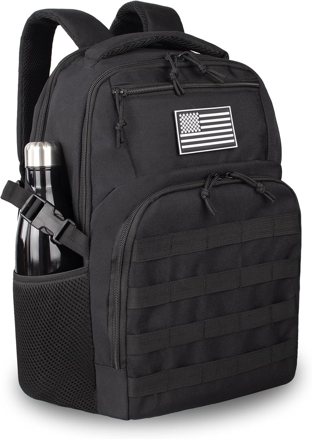 TBNBO Tactical Backpack - 25L Military-Grade Travel Bag with Dual Bottle Holders - Black