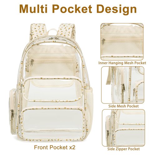 BTOOP Clear Backpack Heavy Duty Transparent Backpack 17" See Through Bookbag for College Work Festival Security with Padded Strap Large Capacity