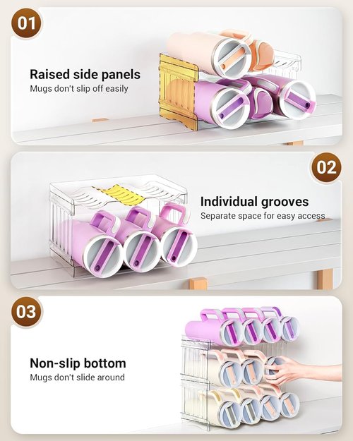 Gracenal Large Tumbler Organizer - Stackable Storage for 40 oz Stanley Cup Accessories | 4-Pack, 12-Bottle Capacity