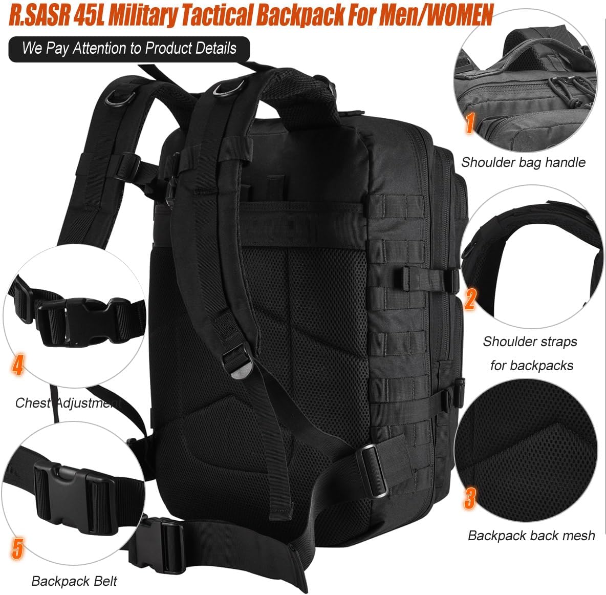 Skiennix 45L Tactical Backpack - Military Assault Pack with MOLLE | Large 3-Day Bug Out Bag for Hiking & Camping