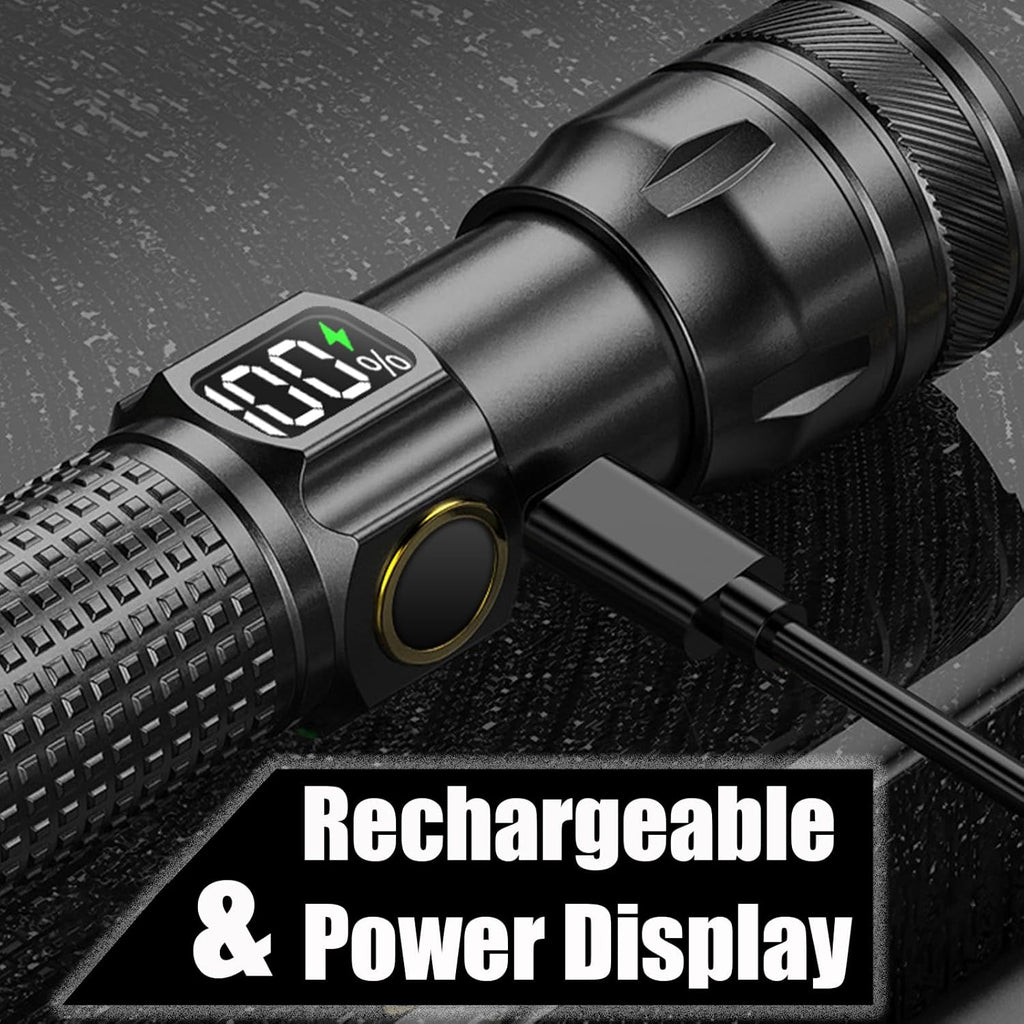 Skiennix Rechargeable LED Flashlight - High Lumens Bright EDC with Digital Power Display | USB-C Charging for Home & Outdoor Use