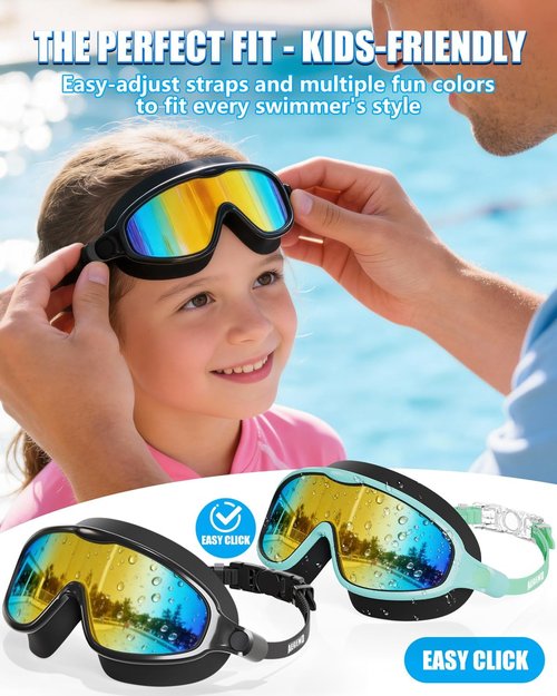 Aegend Swim Goggles for Kids 3-14 - 2 Pack Wide Frame, Anti-Fog & UV Protection for Clear Vision