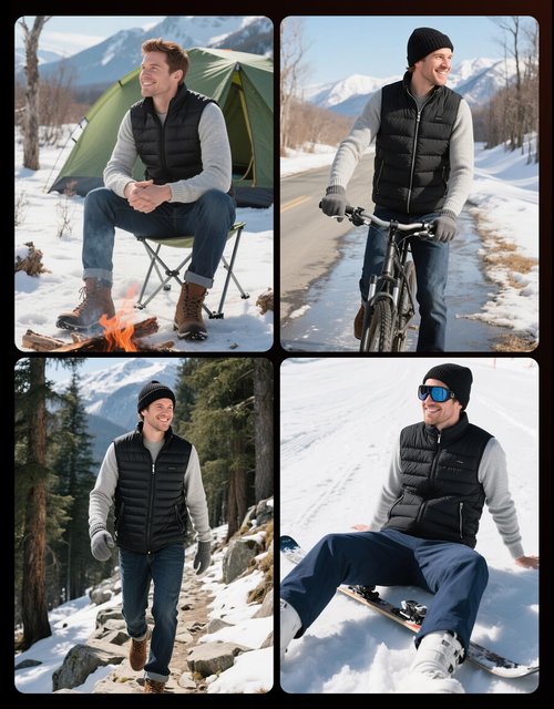 Soleilwear Mens Heated Vest with 12000mAh Battery, 9 Heated Zones Lightweight Rechargeable Vest for Camping Ski Outdoor