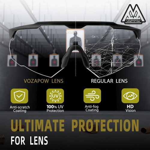 VOZAPOW Shooting Glasses Anti Fog with High Definition Lenses, ANSI Z87.1 Certified Tactical Safety Glasses for Men Women