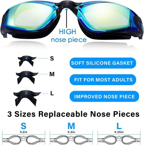 Keary Anti-Fog Swim Goggles - Waterproof Triathlon Goggles for Adults & Kids 6+ | 2 Pack with 3 Nose Pieces