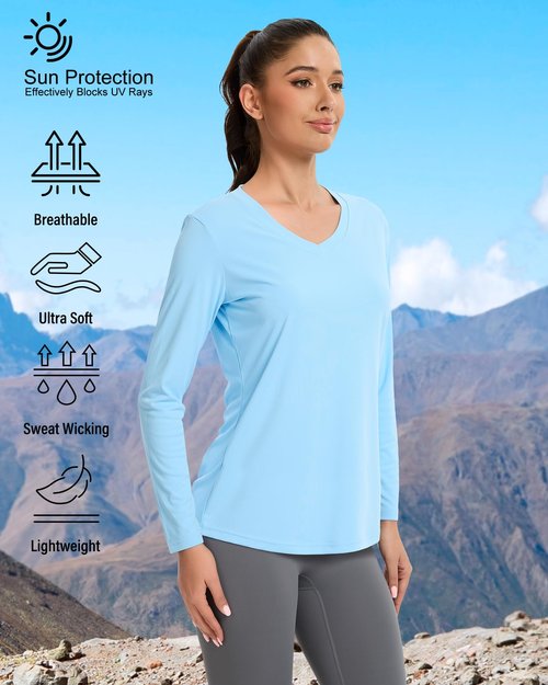 7 Pack Womens Long Sleeve Athletic Shirts UV Sun Protection UPF 50+ Quick Dry Workout Running Tops V Neck SetC XL