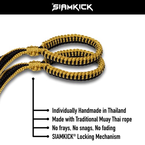 SIAMKICK Muay Thai Prajiad Armbands, Traditional Handmade Muay Thai Armband, Authentic Wai Kru Thai Boxing & Kickboxing (Set of 2) (Cosmic Gold)