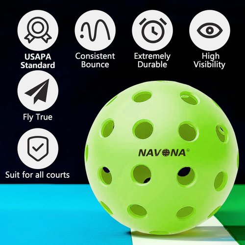 Navona 48 Pack Premium 40-Holes Outdoor Pickleball Balls, Meet USAPA Official Requirement, Perfectly Balanced, High Bounce True Flight, Durable Outdoor Pickleball Set