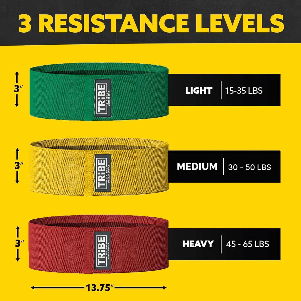 Tribe Lifting Resistance Bands - 3 Pack Fabric Workout Bands for Men & Women | Non-Slip Booty Bands for Legs & Glutes