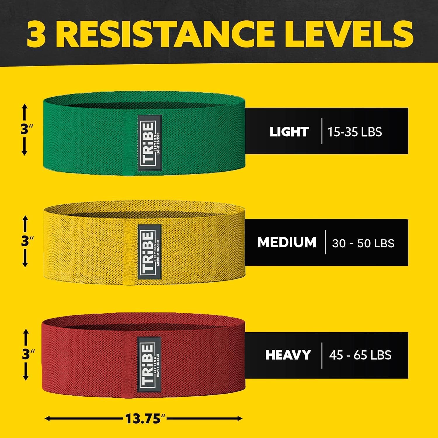 Tribe Lifting Resistance Bands - 3 Pack Fabric Workout Bands for Men & Women | Non-Slip Booty Bands for Legs & Glutes