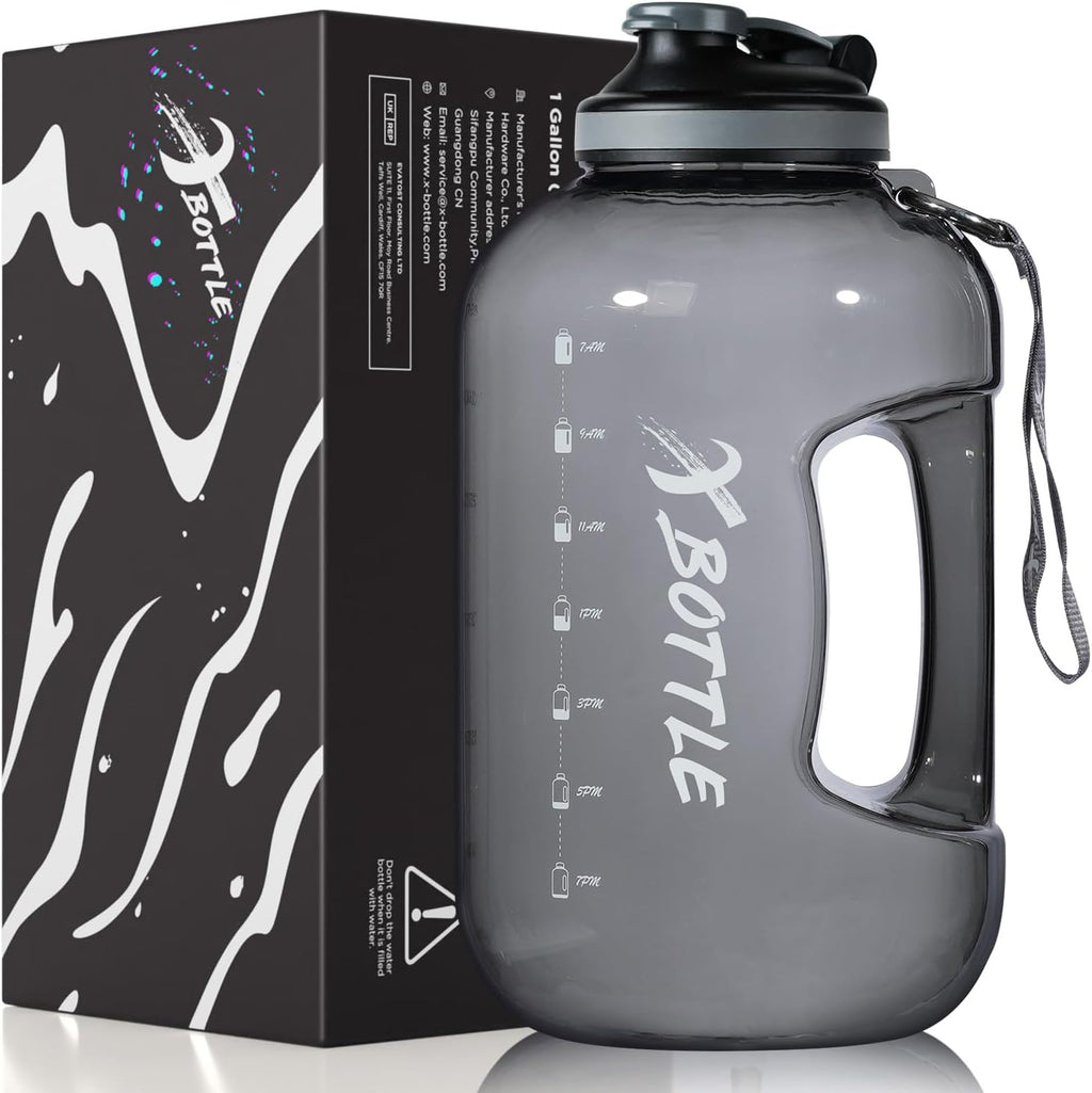 Skiennix 1 Gallon Water Bottle - BPA Free, Leak-Proof Design with Motivational Time Marker & Handle | 128oz
