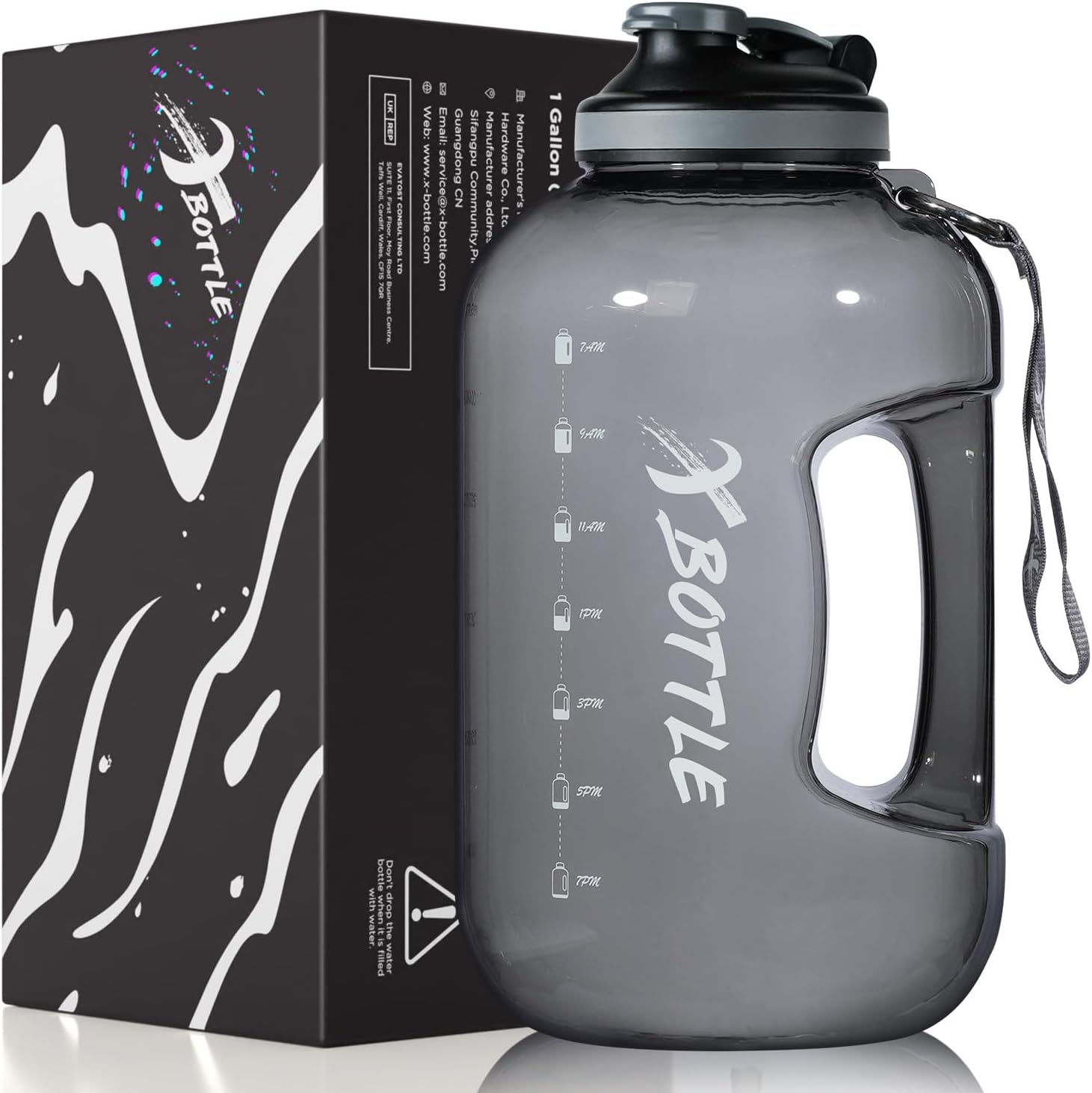 Skiennix 1 Gallon Water Bottle - BPA Free, Leak-Proof Design with Motivational Time Marker & Handle | 128oz