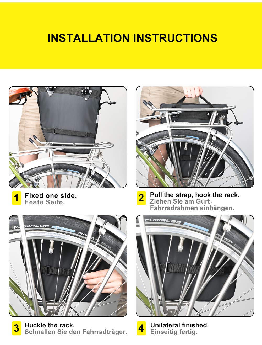 Rhinowalk 3 IN 1 Bike Pannier Bag Multifunctional Bicycle Rear Rack Carrier Bag Backpack with Raincover