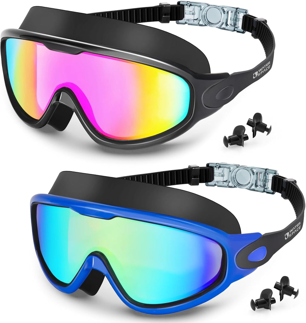 Water Space Swim Goggles - 2 Pack for Adults | Anti-Fog, UV Protection & 180° Wide View