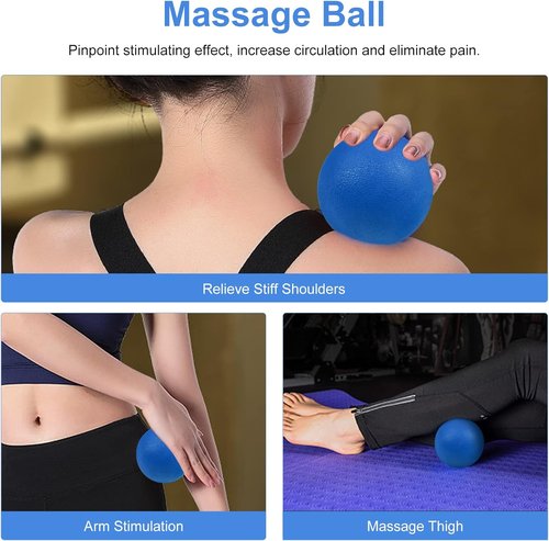 Aucuu Foam Roller Set - 5 in 1 Massage Tools with Yoga Stick, Ball, Strap & Carrying Bag | Blue