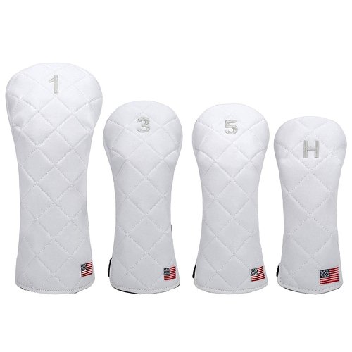 YuEagleSky Golf Club Head Covers (4PCS) Driver Fairway #3#5 Hybrid USA Flag for Club Men Women (White)