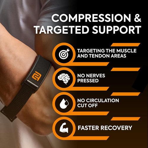 FICOR Elbow Brace - Adjustable Compression Support for Tennis & Golfers Elbow Relief | One Size Fits Most