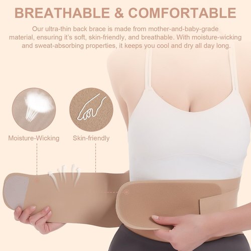 RANDY SUN Ultra Thin Back Braces for Women, Adjustable Lower Back Waist Support Wrap Under Clothes Compression Lower Lumbar Support Belt Breathable Brace, Medium