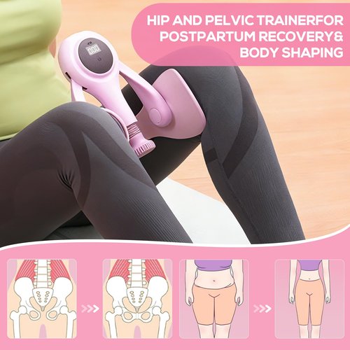 CYFIE Thigh Trainer Pelvic Floor Trainer with 2 Bands, Adjustable Kegel Exerciser Inner Thigh Exerciser for Thigh Toning & Hip Recovery with LED, Home Gym Fitness Equipment for Glute Activation