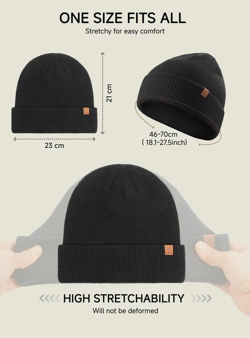 TRENDOUX Winter Merino Wool Beanie: Knit Warm Beanie Hats for Men Women Soft Unisex Stocking Cap Black