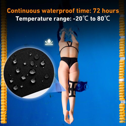 Precut Kinesiology Tape for Knees Valgus–12PCS KTQUICK Pain Relief Athletic Tape, Waterproof & Hypoallergenic Latex-Free, Elastic Breathable Long-Lasting Knee Support Tape for All(Black)
