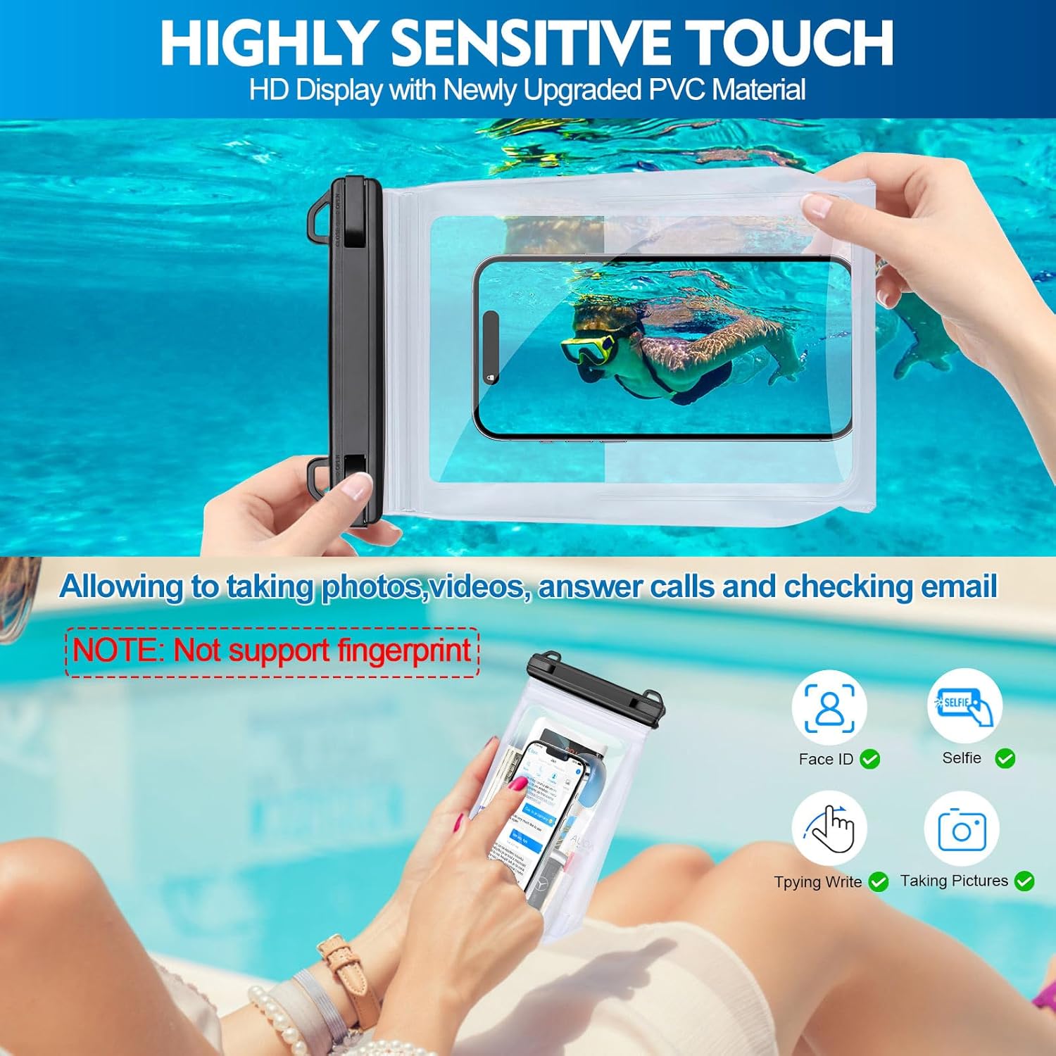 PEDVSTY Waterproof Phone Pouch - Large Dry Bag with Sealing Strip for iPhone & Galaxy Devices | White