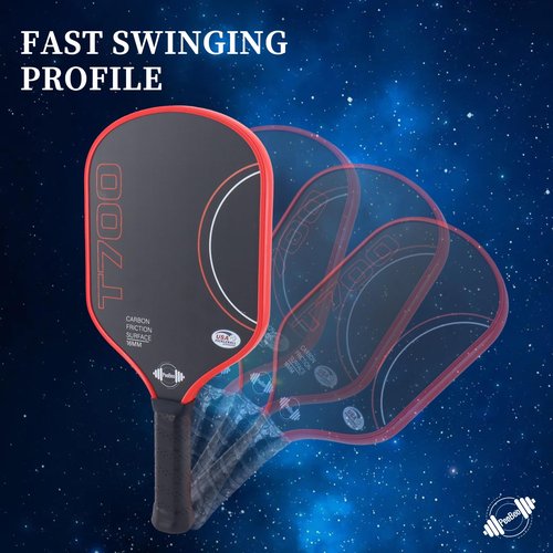 T700 Raw Carbon Fiber Pickleball Paddle – 16mm Rev-Core Power Polymer Core, Charged Carbon Surface for Ultimate Spin & Control – Sweat-Absorbing Anti-Slip Grip, USAPA Approved