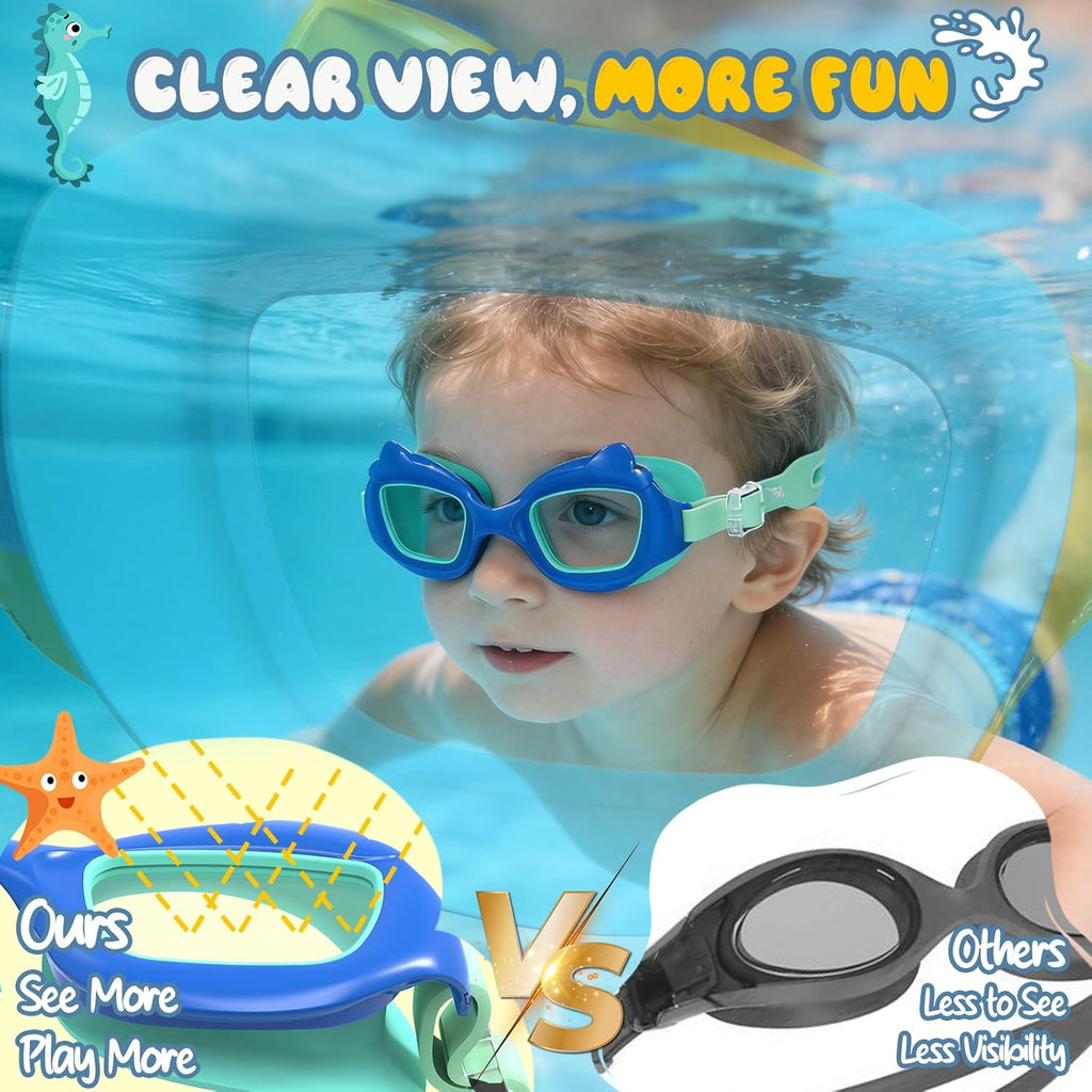 Skiennix Kids Swim Goggles - Anti-Fog UV Protection for Ages 3-10 | 2 Pack with Easy Clips