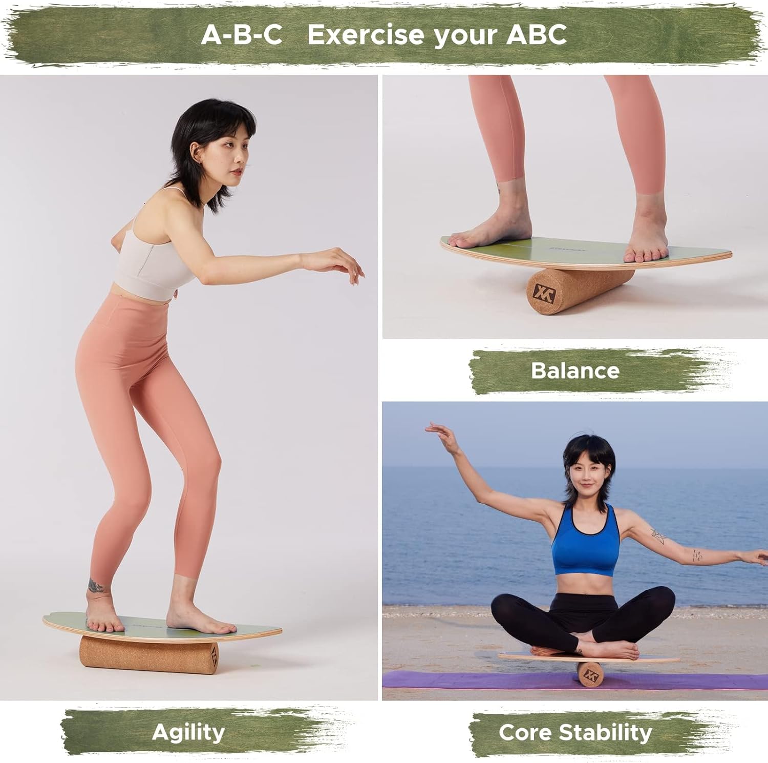 XCMAN Surf Balance Board Trainer - Non-Slip Wooden Stability Trainer for Surfing, Snowboarding & Yoga | Ideal for Adults & Kids