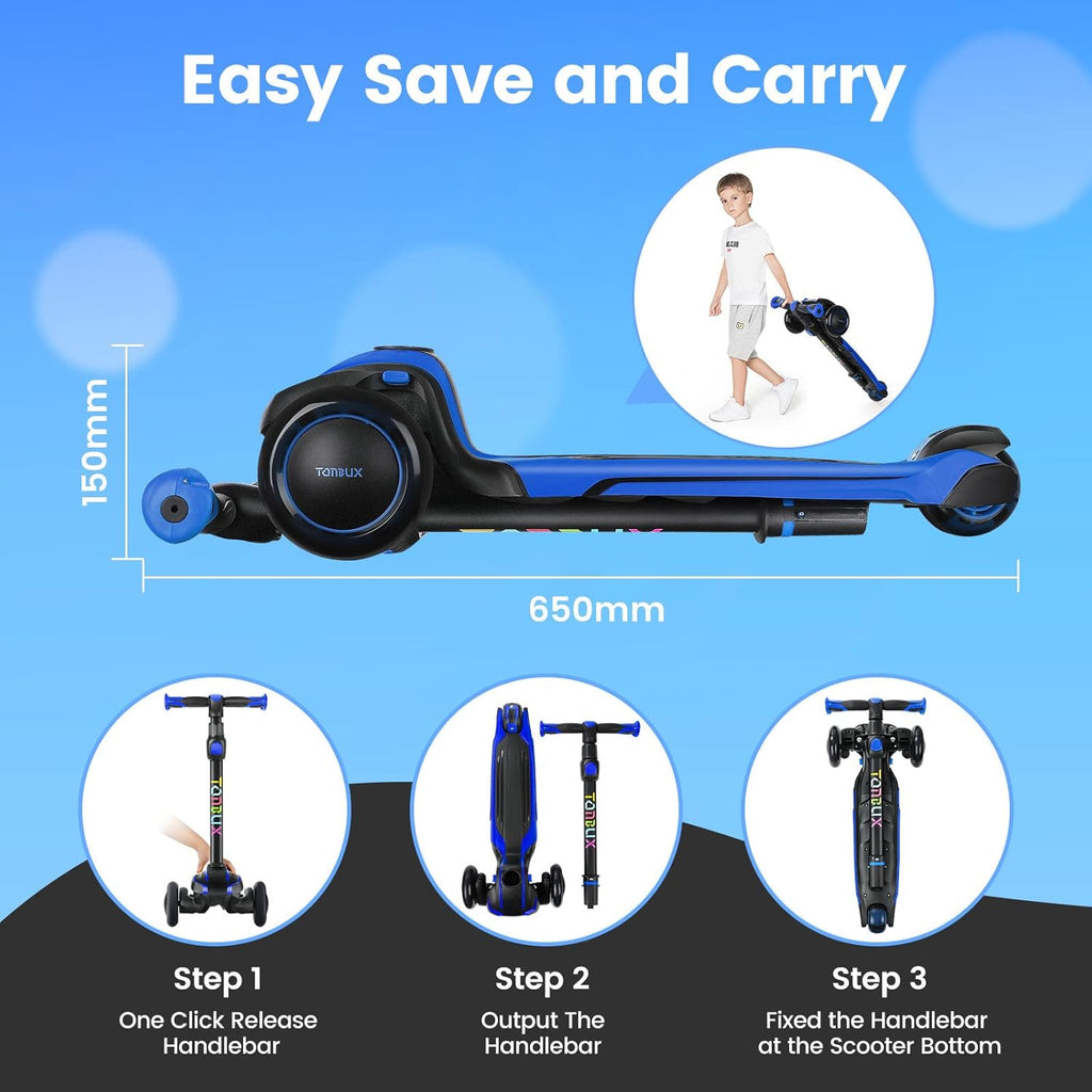 TONBUX Kids Scooter - Adjustable 4 Heights, Light-Up 3-Wheel Design | Shock Absorption & Balance Training for Ages 3-12