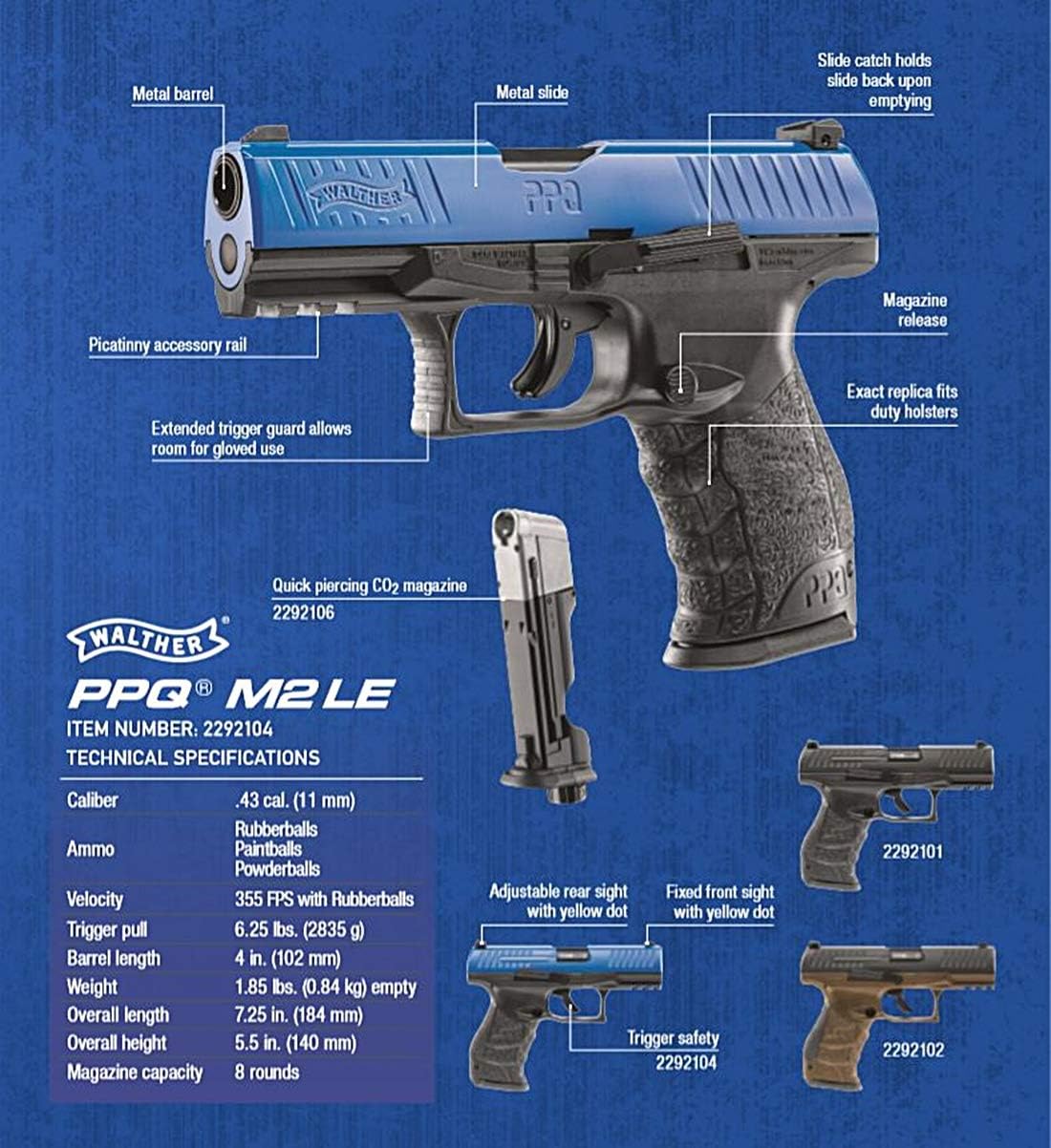 Umarex Walther PPQ .43 Caliber Training Pistol - Realistic Paintball Gun Marker