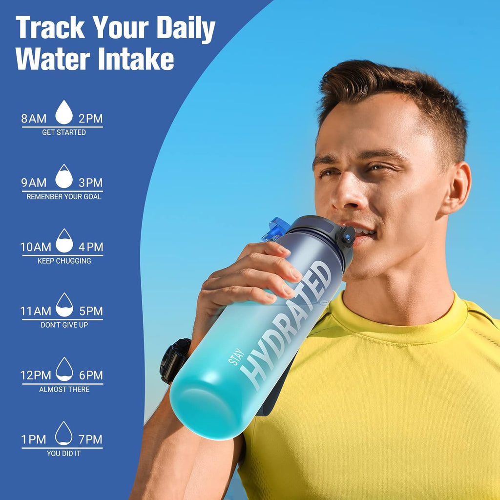 Sahara Sailor 32oz Water Bottle - Durable, Leakproof, BPA-Free Tritan with Time Marker & Easy Clean Brush