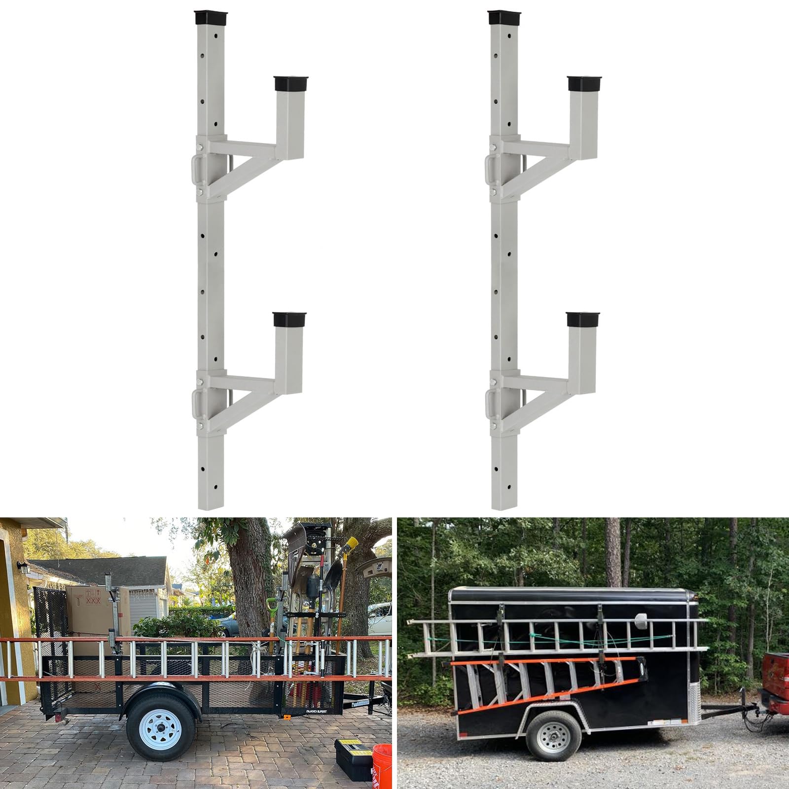 OUTPRIZE Aluminum Side Mount Trailer Ladder Rack, Lightweight Rustproof Adjustable Ladder Rack for Open and Enclosed Trailer Exterior Side Wall, 300 LBS Capacity - Carry 2 Ladder