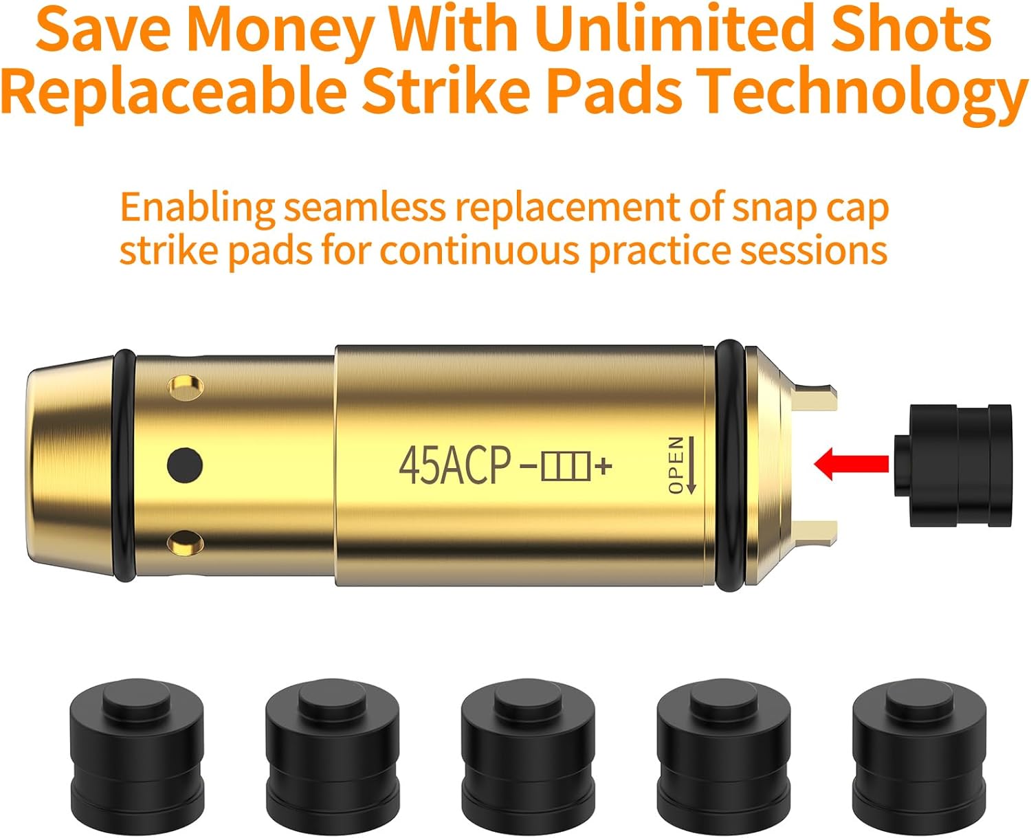Skiennix .45ACP Laser Training Cartridge - Chamber Extractor Tool for Dry Fire Practice & Shooting