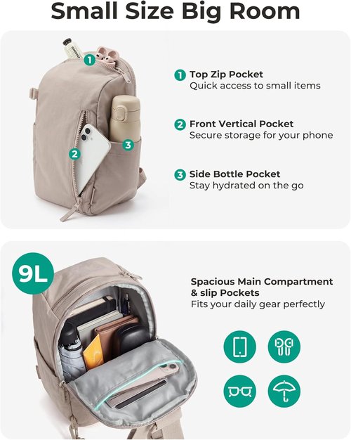 BAGSMART Small Sling Bag - Versatile Crossbody Mini Backpack Purse for Daily Travel | 9L Capacity, 6 Pockets