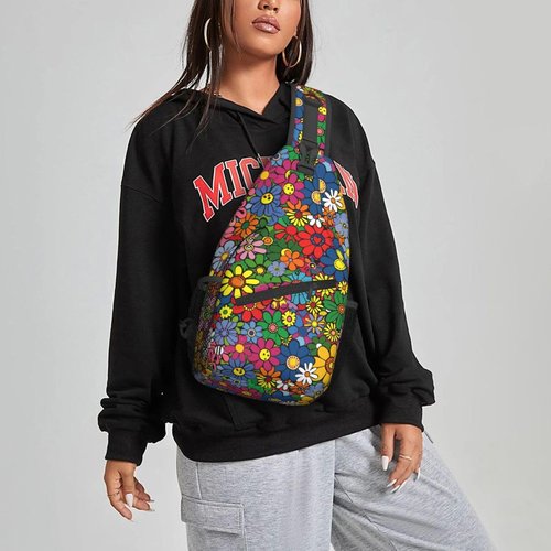 Famame Abstract Hippie Flower Sling Backpack Chest Bag Crossbody Shoulder Bag Gym Cycling Travel Hiking Daypack For Men Women