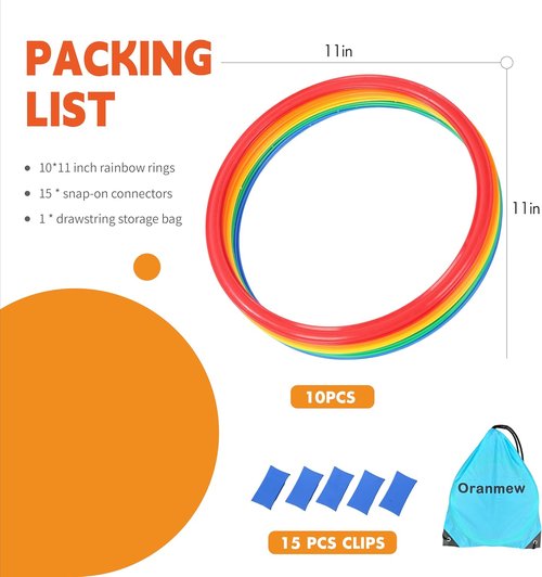 Hopscotch Rings - 10 Round Hoops (11-Inch) + 15 Connectors | Agility Rings for Kids, Enhance Gross Motor Skills