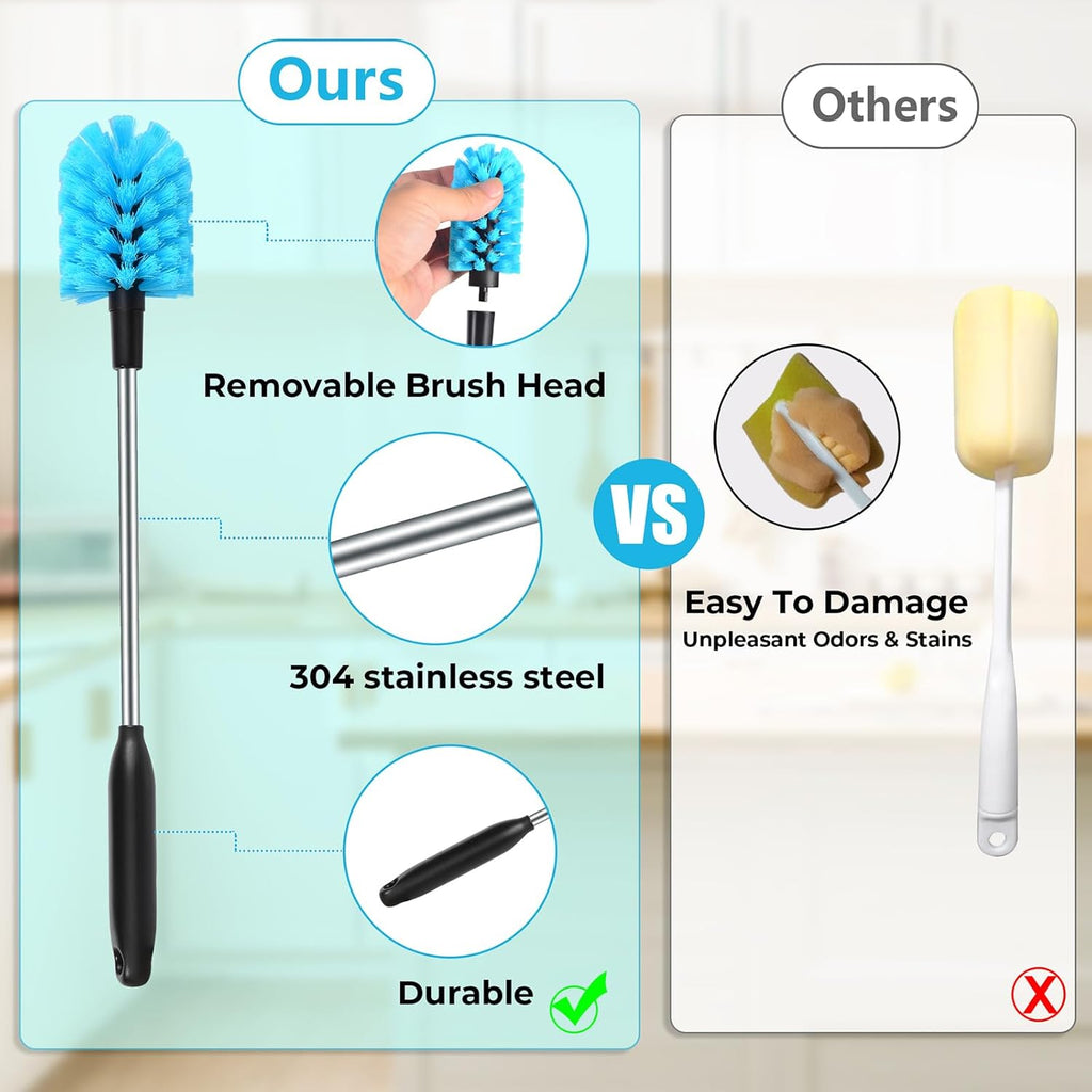 Skiennix Long Handled Water Bottle Brush - Multi-Purpose Soft Scrubbing Tool | 15-Inch, Sky Blue