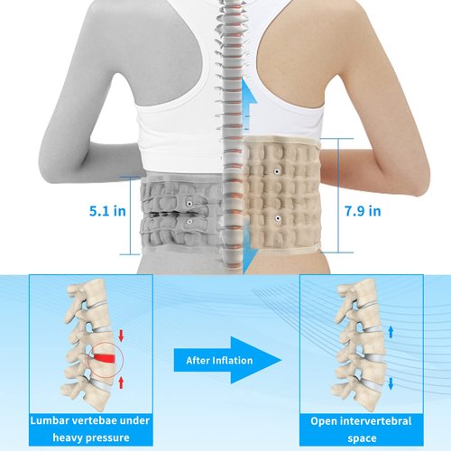 6xigouma Decompression Back Belt - Lumbar Support Belt for Men & Women Lower Back Pain Relief, Back Traction Device Fits Waist Size 29-49 Inches (Beige)