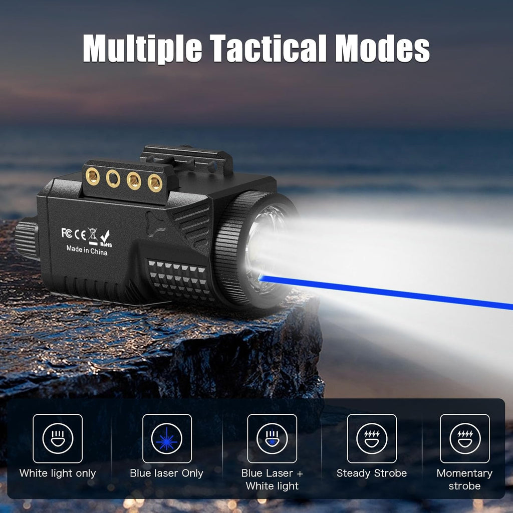 Skiennix Laser Light Combo - 1200 Lumens Tactical Blue Laser Flashlight for Pistol Picatinny Rail | USB-C Rechargeable
