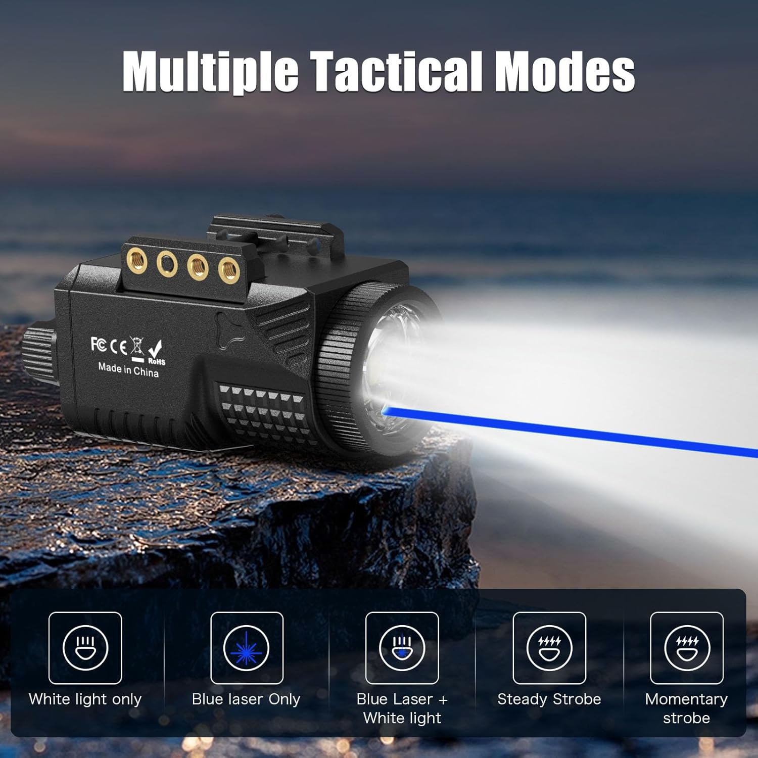 Skiennix Laser Light Combo - 1200 Lumens Tactical Blue Laser Flashlight for Pistol Picatinny Rail | USB-C Rechargeable