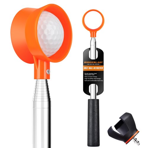 BIRDIEBLAST Golf Ball Retriever Telescopic, with Golf Ball Grabber for End of Putter, 9Ft/9.01Ft/12Ft/16.3Ft/20Ft Stainless Steel Golf Ball Retriever for Water(12FT)