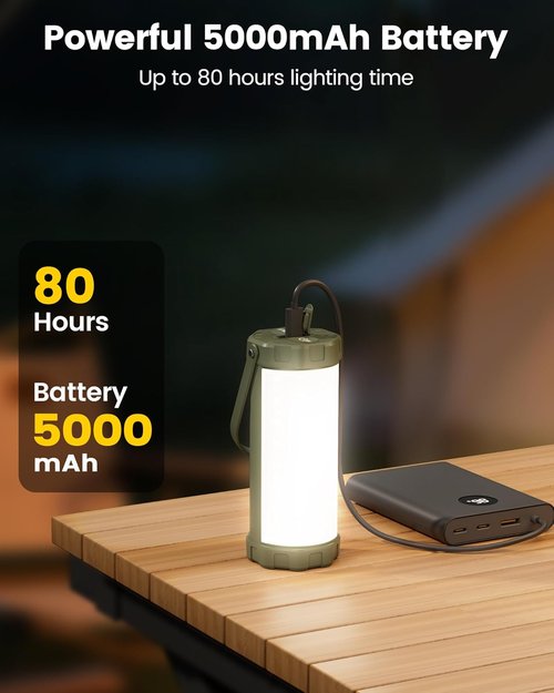 Glocusent LED Camping Lantern - 5000mAh Rechargeable, 80Hrs Battery Life, 1200LM Brightness | IP68 Waterproof