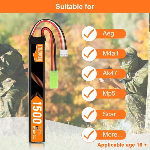Crazepony 7.4V Rechargeable Airsoft Battery, 2S LiPo Battery 1500mAh 35C High Discharge Rate Lipo Pack with Mini Tamiya Plug for Airsoft Model Guns Rifle