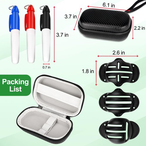 NIFUYOP Golf Ball Line Marker Tool, 3 Golf Ball Marker Stencil and 3 Color Golf Ball Line Marker, Golf Ball Alignment Marking Tool, Golf Ball Stencil with Compact Case Easy to Carry Golf Ball Marker