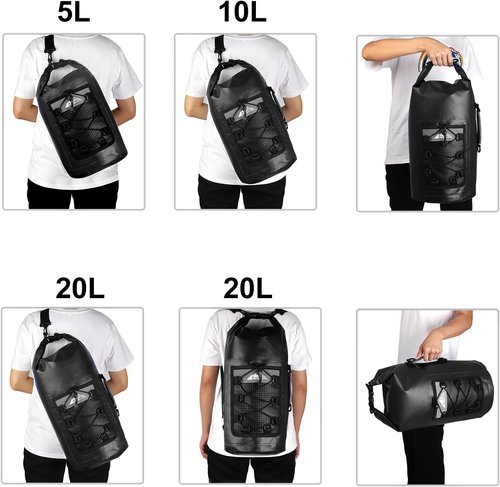 HEETA Waterproof Dry Bag - Lightweight Roll Top Storage Backpack with Phone Case | 30L Black