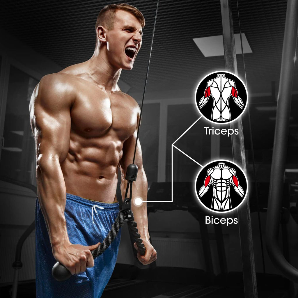 Yes4All Cable Machine Attachment - Versatile Row Handles, Tricep Rope & Straight Bar | Supports 880 LB for Home Gym