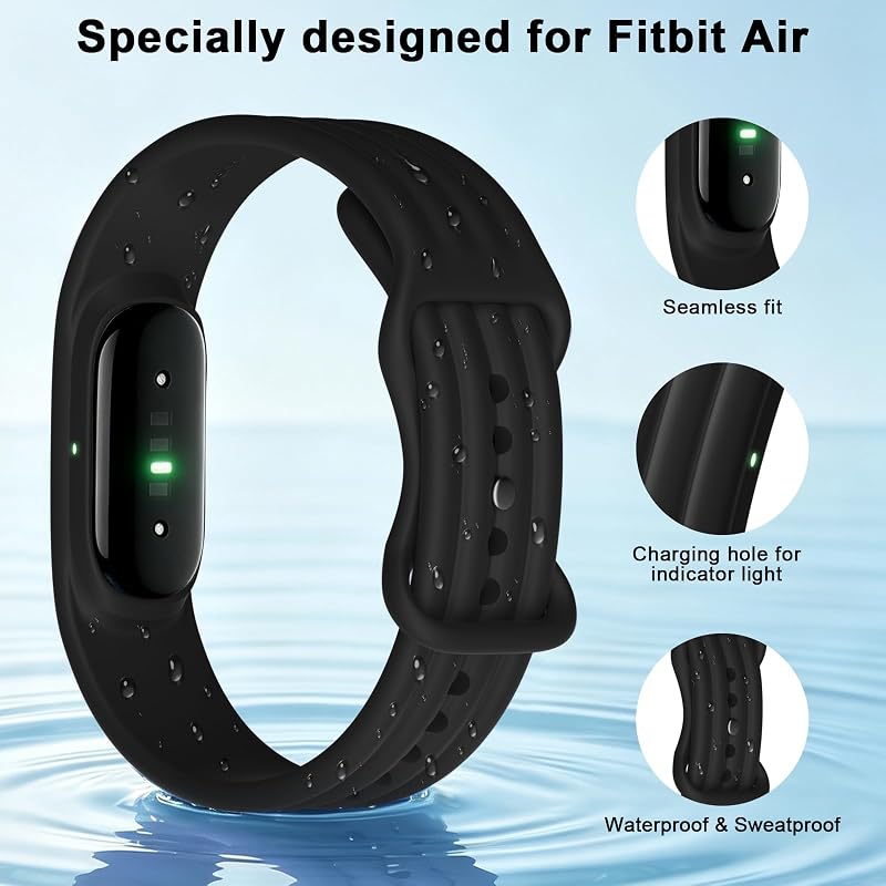 Google Fitbit Air Active Silicone Strap - Flexible Sport Band, Black