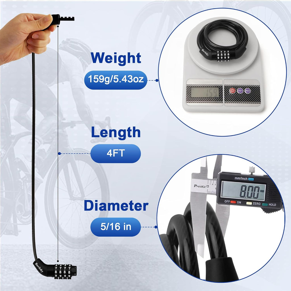 Skiennix Bike Cable Lock - 4-Digit Resettable Combination | 4ft Long, High Security Anti-Theft Design