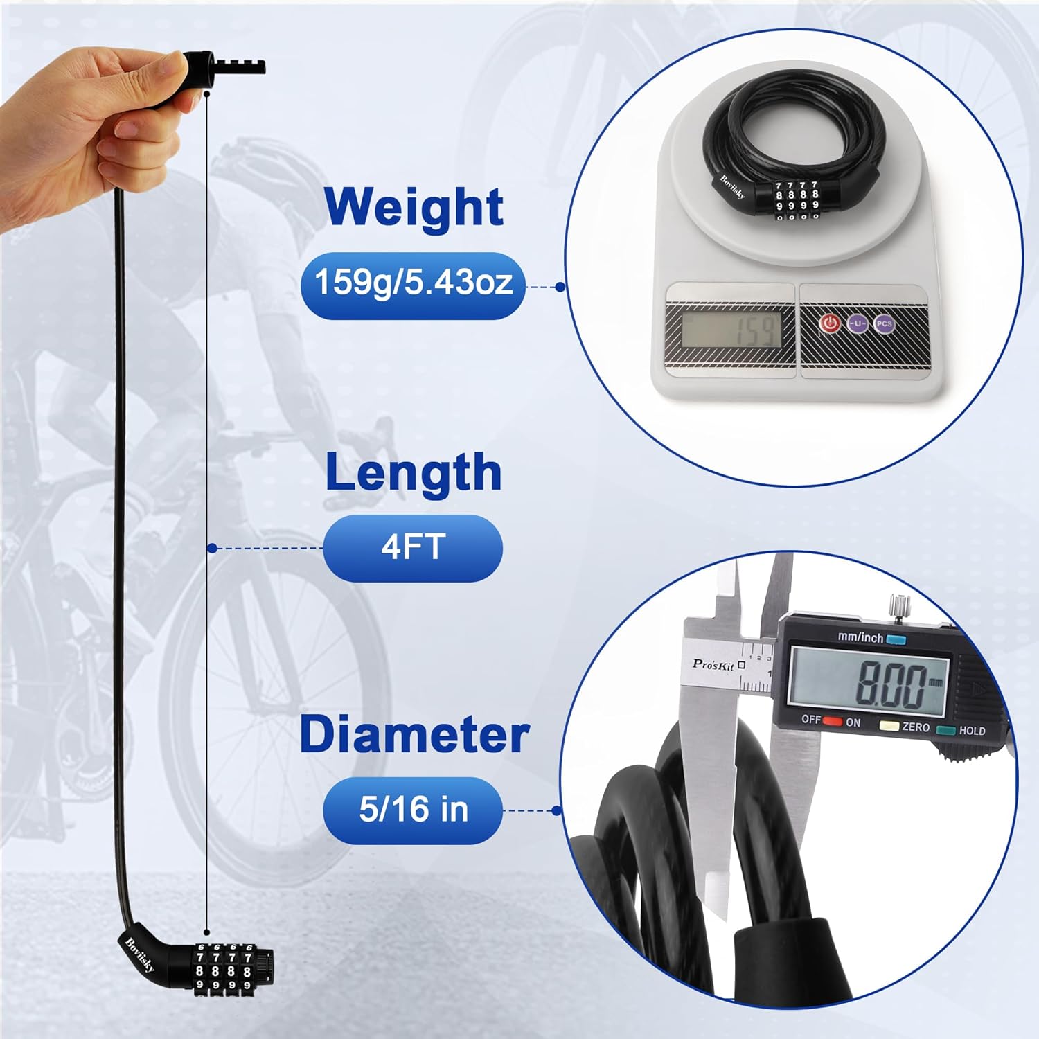 Skiennix Bike Cable Lock - 4-Digit Resettable Combination | 4ft Long, High Security Anti-Theft Design